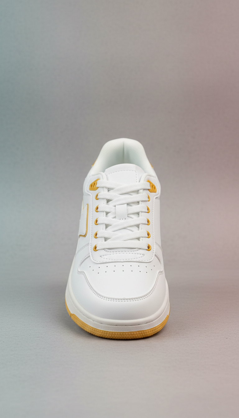 White Streetwear Sneakers with Sunlit Gold Trim